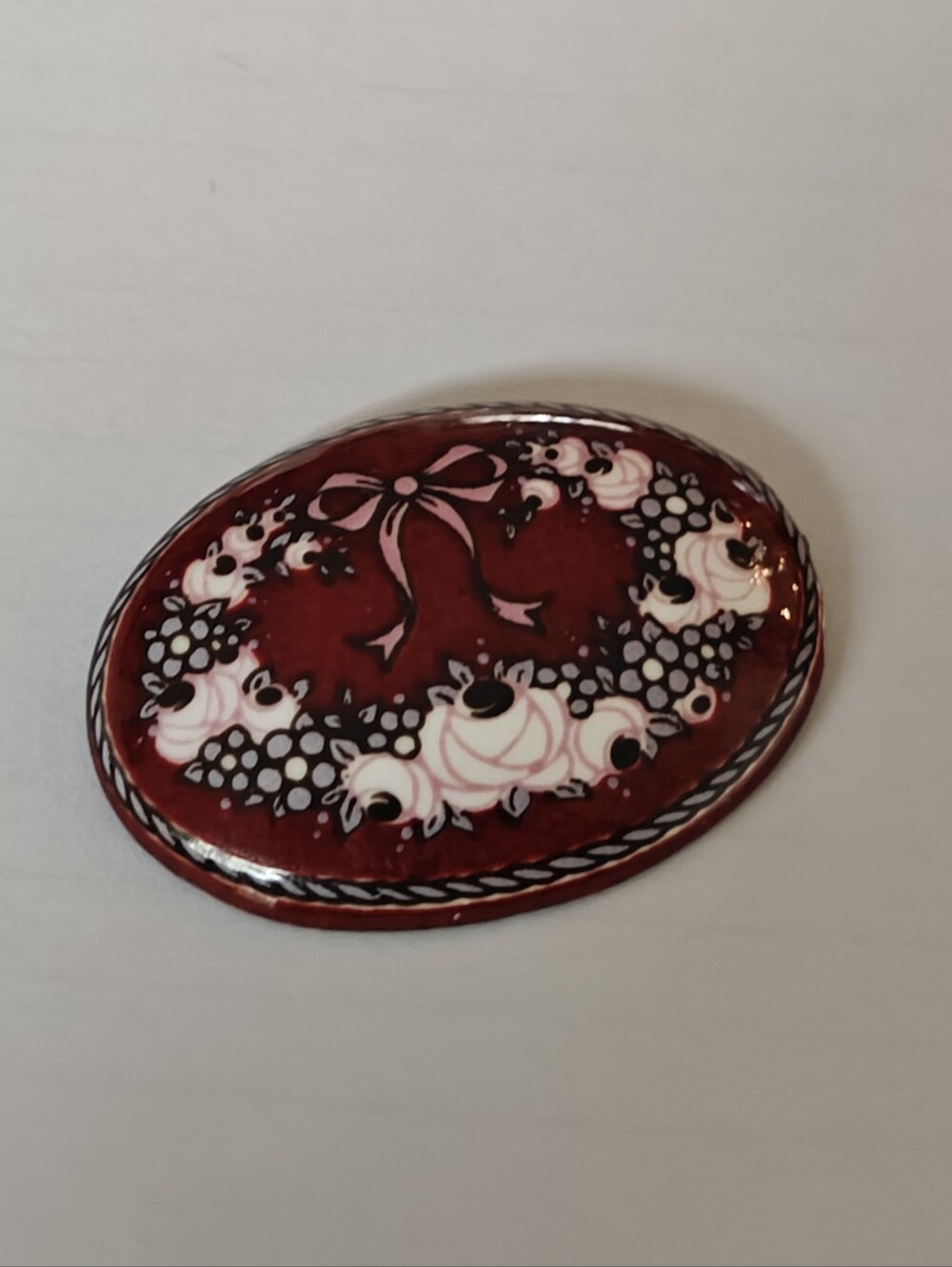 Vintage Michaela Frey Enamel Brooch With Bow Tie And Flowers